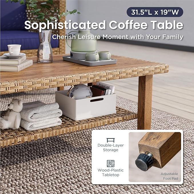 PHI VILLA Sectional Outdoor Couch, L-Shaped Wicker Patio Sofa Set, Small Rattan
