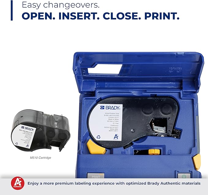 Brady M510 Portable Industrial Label Printer, 1.5" Wide Labels, Single Color Thermal Printing, for Laboratory, Field, or Facility, Blue/Gray, 3.75" H x 5.75" W x 10" D