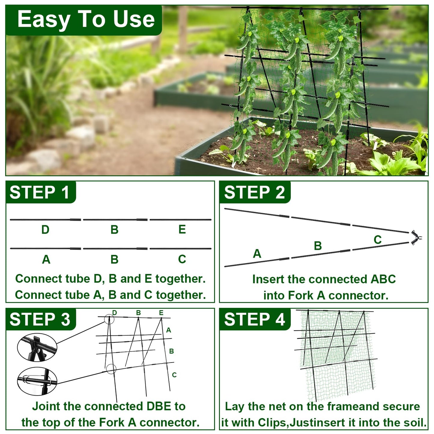 48 x 48 Inch Garden Cucumber Trellis Vegetable Arch Trellis Green Bean Pea Grape Tomato Squash Trellises for Raised Bed Climbing Plants Outdoor