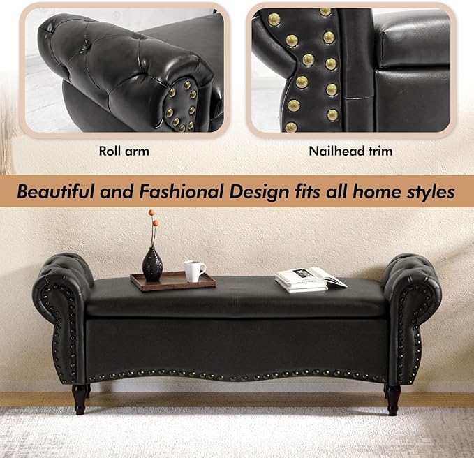 ZZW Storage Ottoman Bench, Tufted Bed Benches