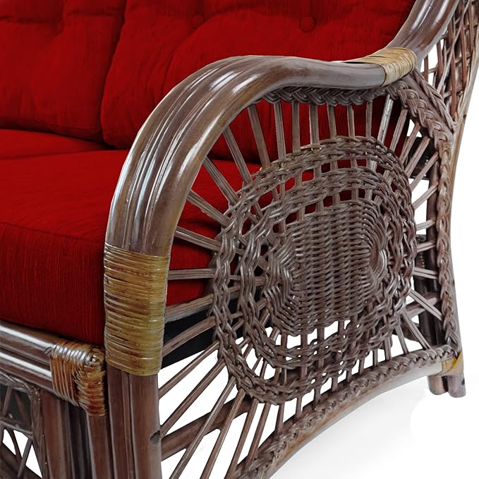 Malibu Lounge Set of 4: 2 Natural Rattan Wicker Chairs, Three-Seater Sofa