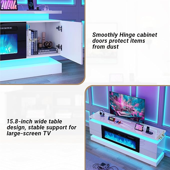chartustriable 71IN LED TV Stands w/40 inch Fireplace Power Outlet