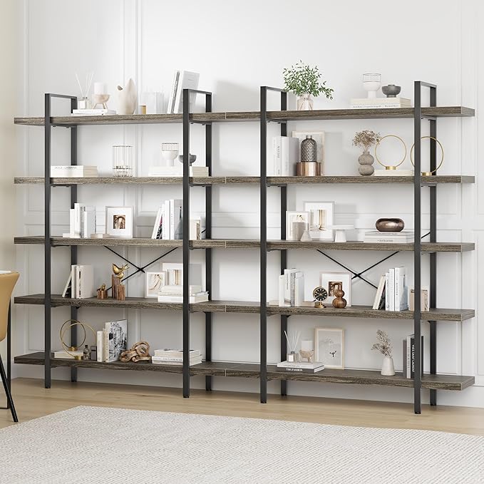 OtterOasis Bookshelf Set, Heavy Duty 5-Tier Industrial Bookcase, 120lbs Shelf