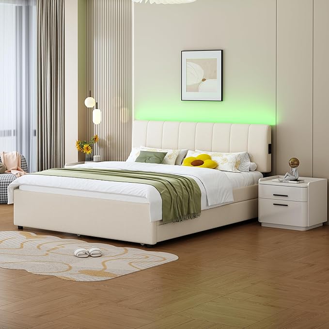 Queen Size Upholstered Platform Bed