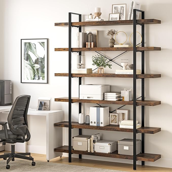 OtterOasis Bookshelf Set of 2, Heavy Duty 6-Tier Industrial Bookcase, 120lbs