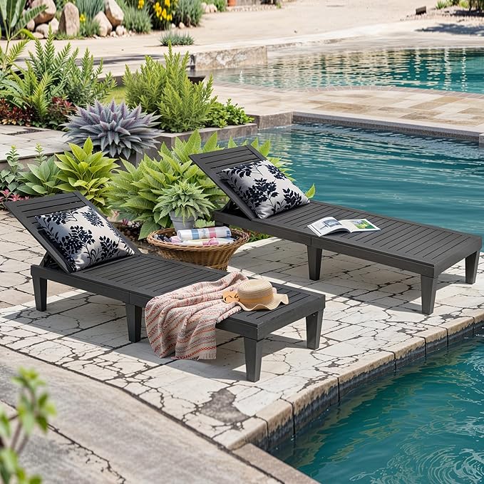Outdoor Chaise Lounge Chairs Set of 4, 5-Position Adjustable Heavy Duty Tanning