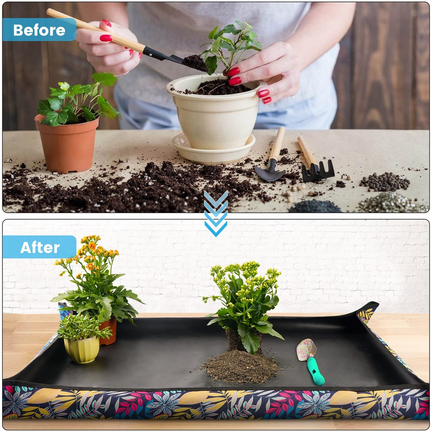 Extra Large Repotting Mat for Indoor Plants Transplanting and Dirt Control, Foldable Waterproof Succulent Potting Mat, Gardening Gifts for Plant Lovers (43.5"x29.5")