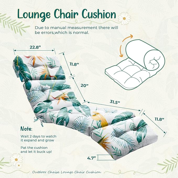 Outdoor Chaise Lounge Chair Cushion 75.1 x 22.8 x 4.7 Inches 100% Waterproof
