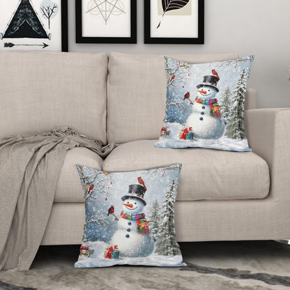 Evlaschin Snowman Pillow Covers Set of 2 Winter Snowflakes Birds Christmas Decorative Throw Couch Pillowcases Cotton Linen Double Sided 20x20 Inches Xmas Trees Holiday Indoor Outdoor Cuchion Covers