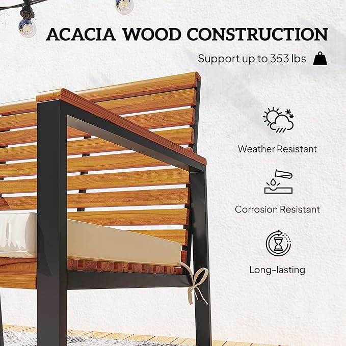 Outsunny Outdoor Rocking Chair Set of 2, Acacia Wood Outdoor Rockers