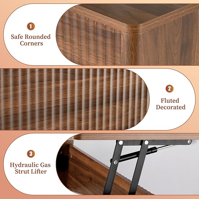 LYNCOHOME Fluted Lift Top Coffee Table