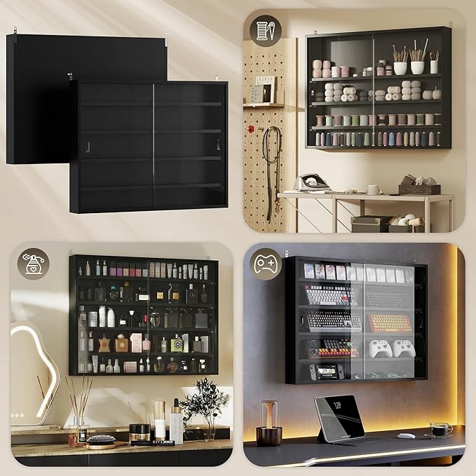 HOMCOM 5-Tier Display Cabinet, Glass Door Cabinet