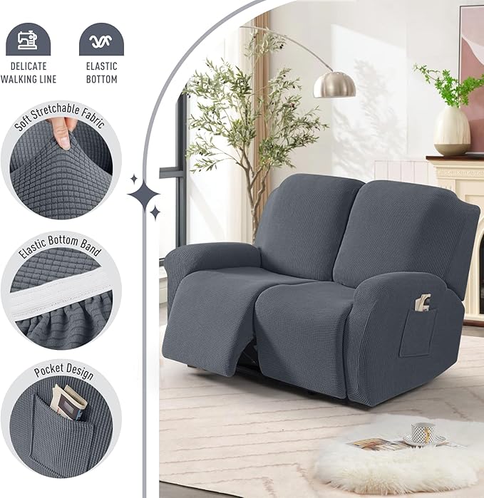 TAOCOCO Recliner Loveseat Slipcover, 6 Pieces Dual Recliner Sofa Covers