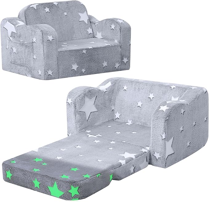 MeMoreCool Glowing Star Kids Chair, 2-in-1 Foldable Kids Couch