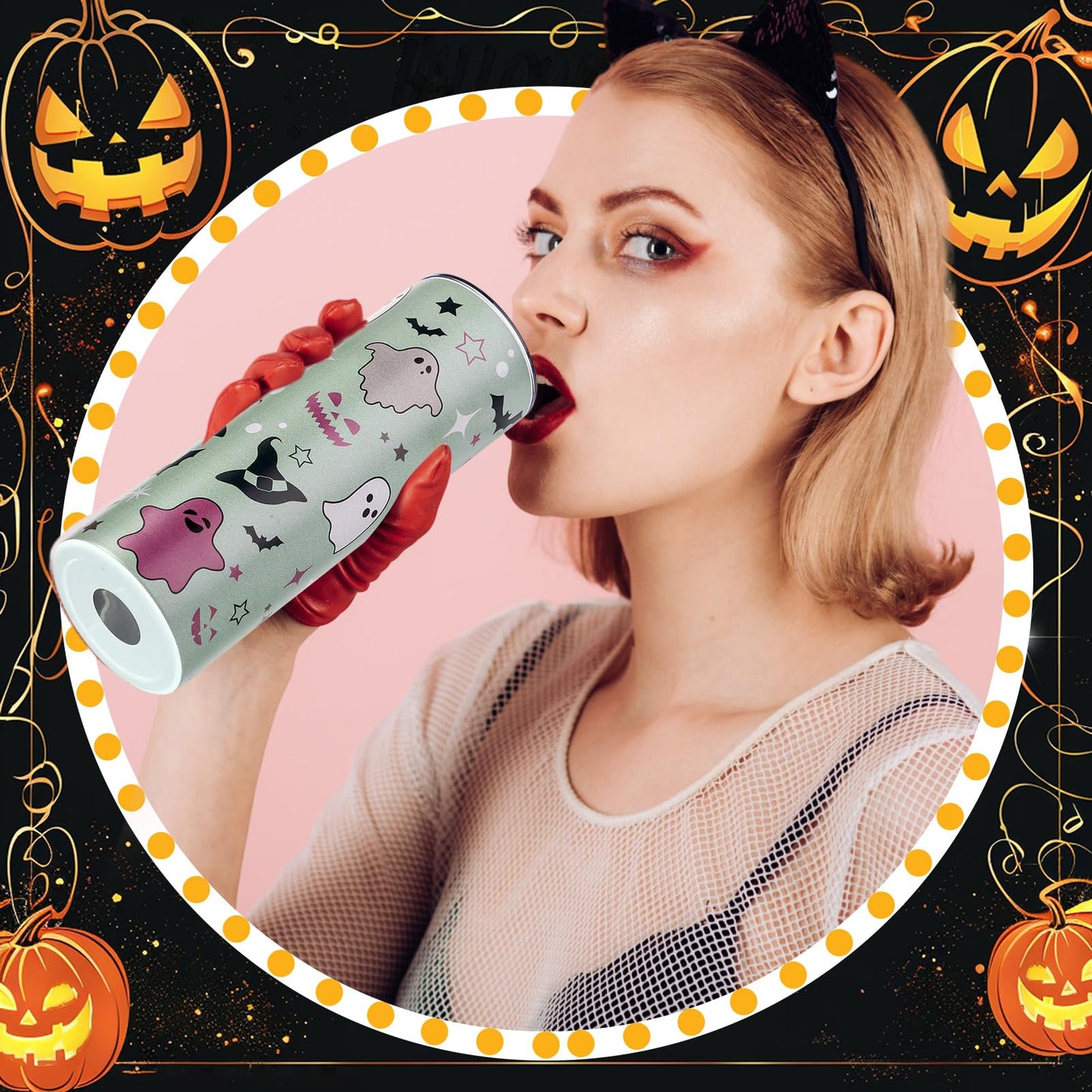 Abbylike 2 Pcs Halloween Gifts for Women Include 20 oz Stainless Steel Tumbler with Lid and Straw Boo Travel Mug Ghost Canvas Tote Reusable Bag for Birthday Gift Halloween Boo Party Favor