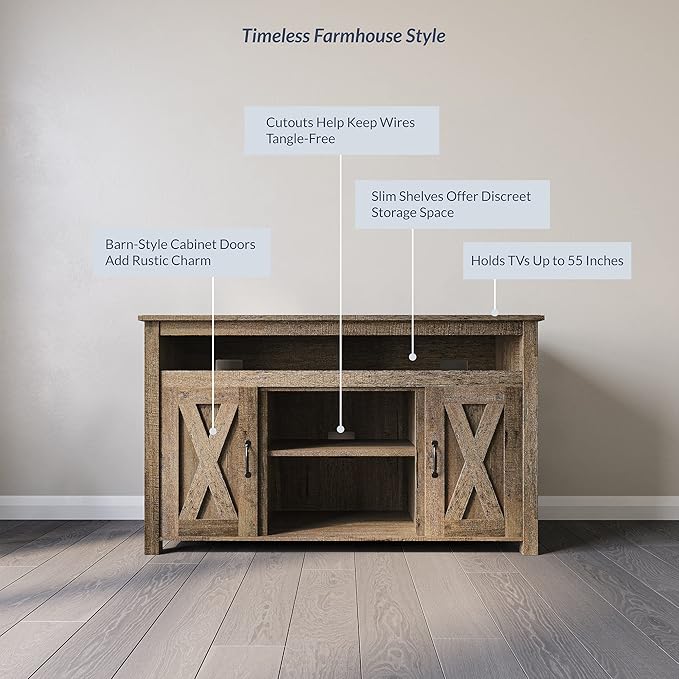 BELLEZE Modern 48 Inch Barn Door Wood TV Stand & Media Entertainment Center