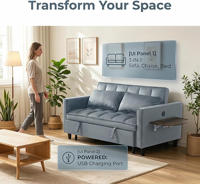 4 in 1 Convertible Sofa Bed, Pull Out Couch