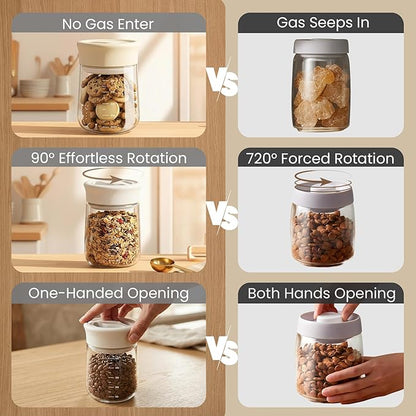 LAKUMIQI Overnight Oats Containers with Lids, 17oz Glass Jars with Airtight Lids, One-Hand 90° Twist-Off Wide Mouth Food Storage for Coffee Bean, Chia Pudding, Meal Prep, Pantry, Blue