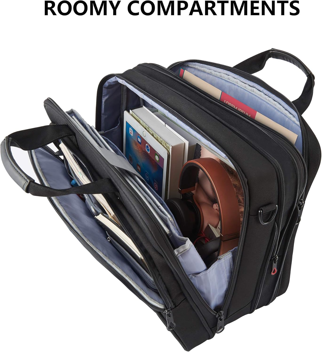 KROSER Laptop Bag Premium Laptop Briefcase Fits Up to 17.3 Inch Laptop Expandable Water-Repellent Shoulder Messenger Bag Computer Bag with RFID Pockets for Travel/Business/Men/Women-Black