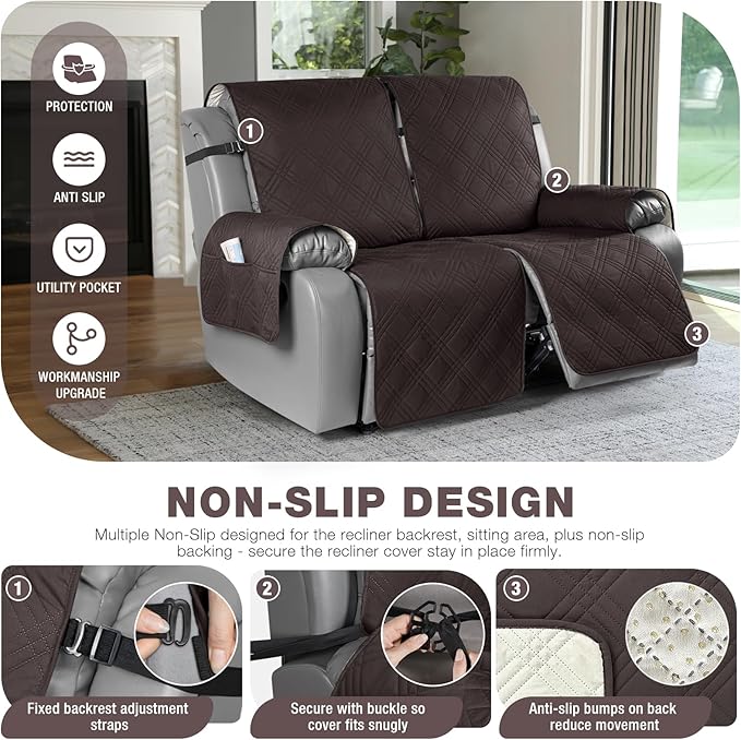 TAOCOCO 100% Waterproof Oversized Loveseat Recliner Cover, Non Slip Split Couch