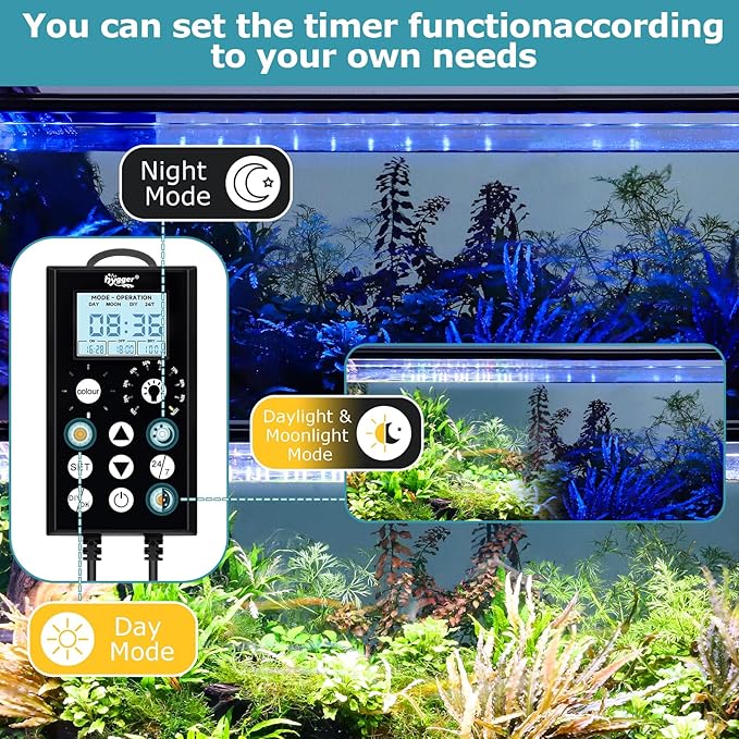 hygger 58W Aquarium Light, 24/7 & DIY Mode Fish Tank Light with Timer, IP68 Waterproof Full Spectrum, 8 Colors, 10 Brightness Day & Night Cycle Memory Function for 47-53 Inch Tank