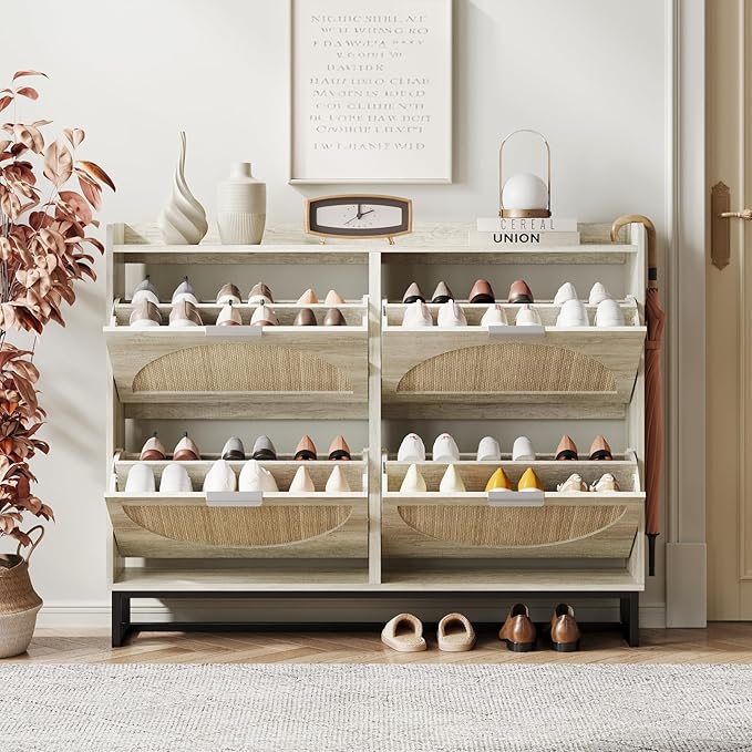 Maupvit Large Rattan Shoe Storage Cabinet