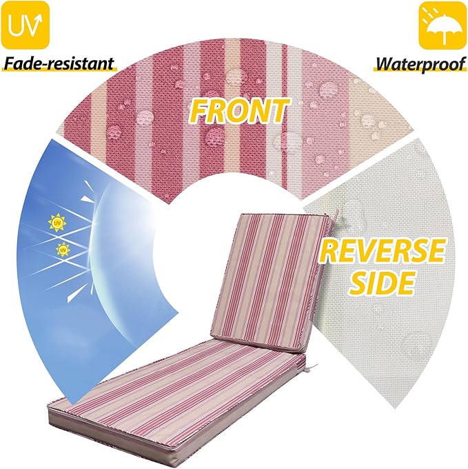 AAAAAcessories Outdoor Chaise Lounge Cushions, Fade-Resistant, Waterproof Patio