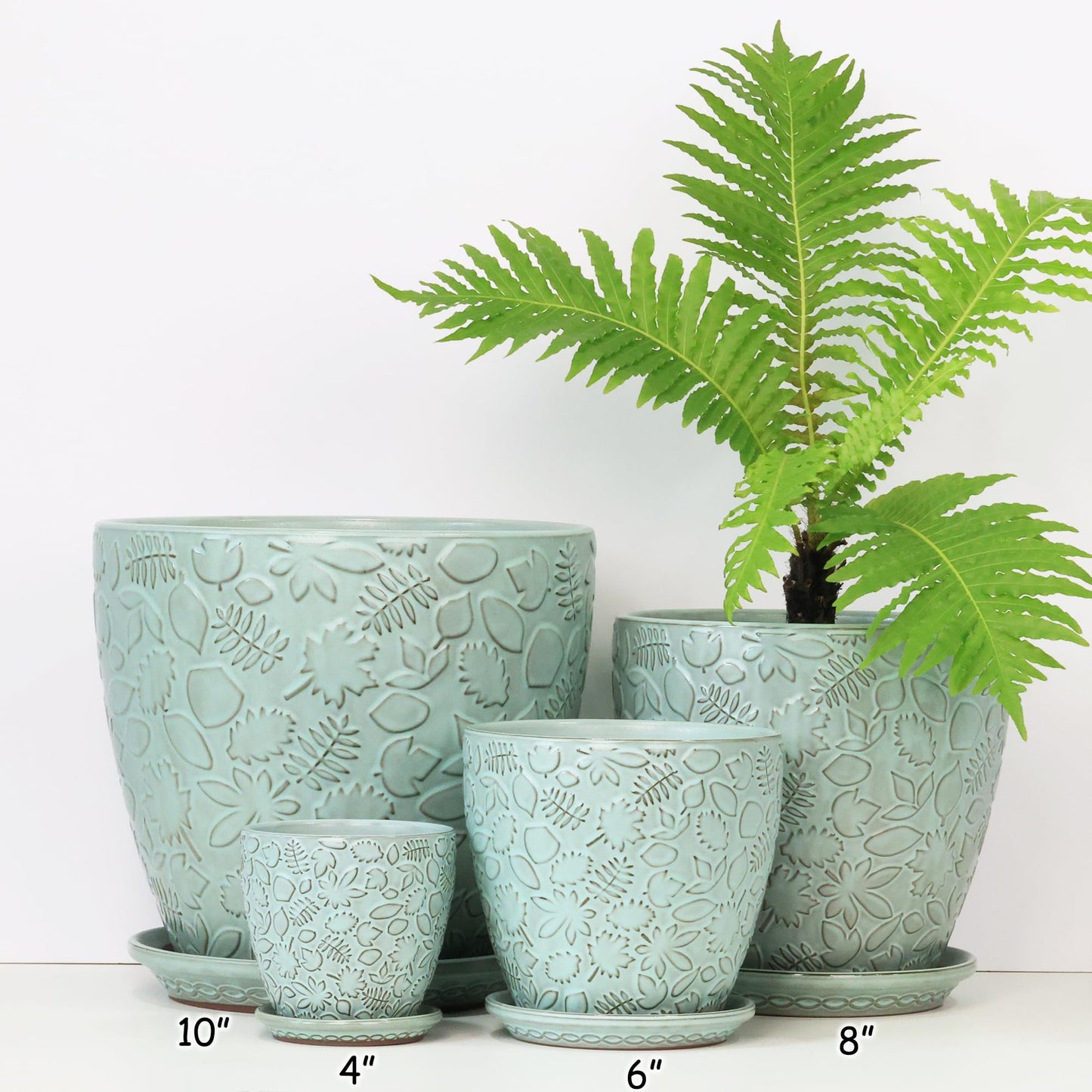 Bestseler 6 Inch Retro Ceramic Planter Set of 2 with Drainage Hole and Saucer for Plants, Indoor-Outdoor Garden Pots for Succulent, Orchid, and Flower (Fits Inner Pots Up to 5 Inches, Retro Green)
