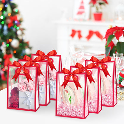 Ohuimrt Clear Plastic Gift Bags with Handles, 12 Pack, Red