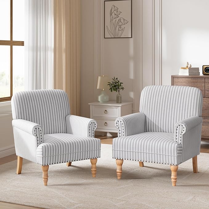 HUIMO Linen Fabric Accent Chairs Set of 2, Mid-Century Modern Armchair