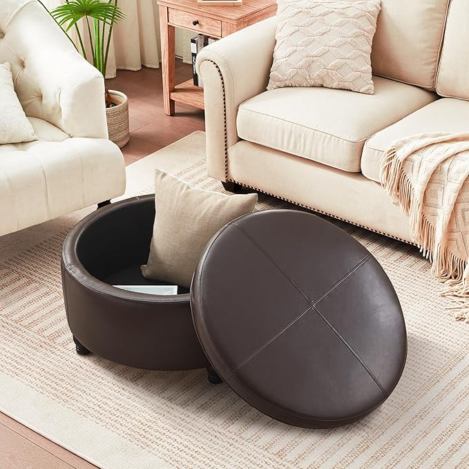 30-Inch Round Storage Ottoman, Modern Ottoman Coffee Table