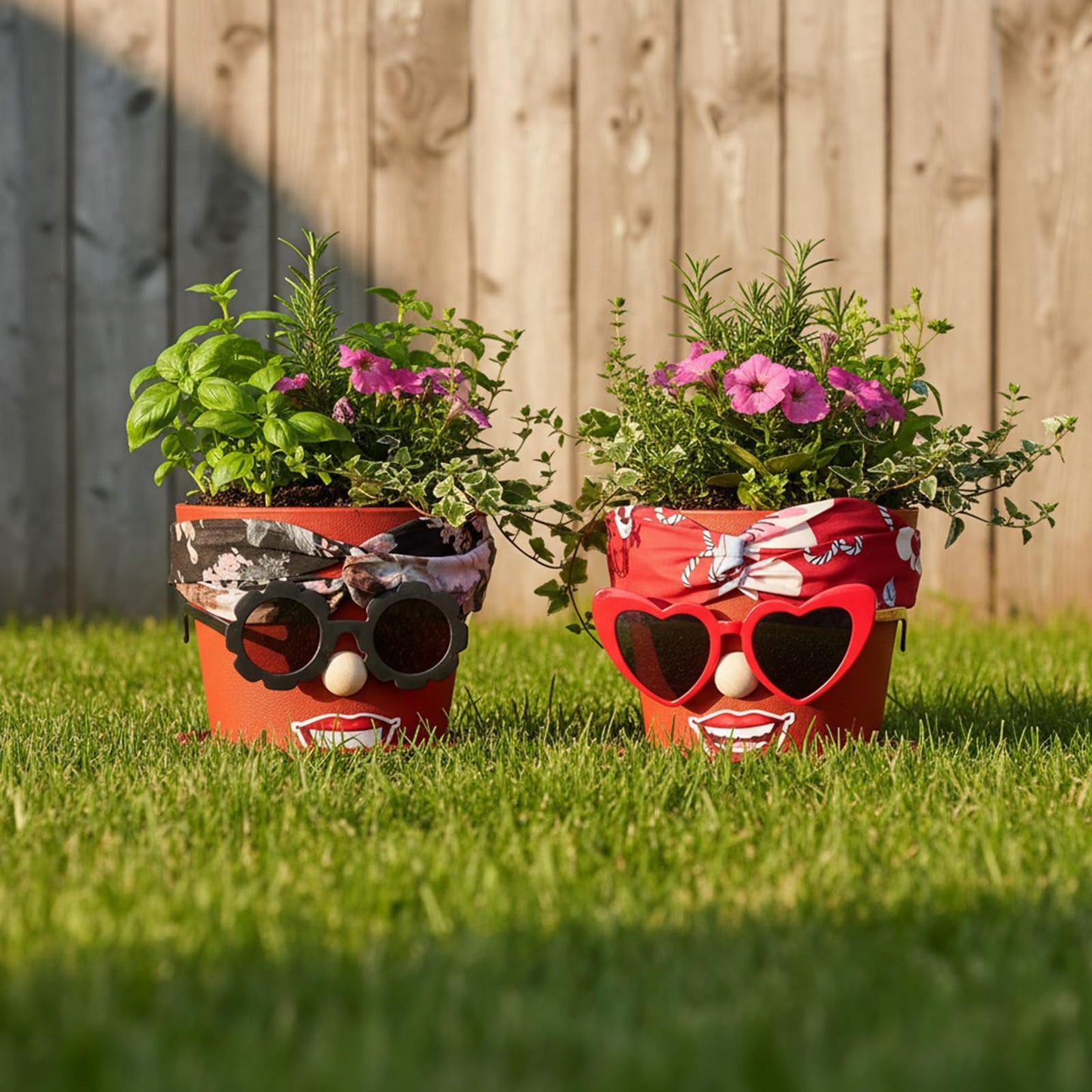 SiliFine 6 Sets Funny Plastic Pots for Crafts Lady Face Flowerpots Include 6.6 Inch Planters Hair Band Decorative Glasses Wood Particle Lip Stickers Glue Points for DIY Crafts Garden Decor