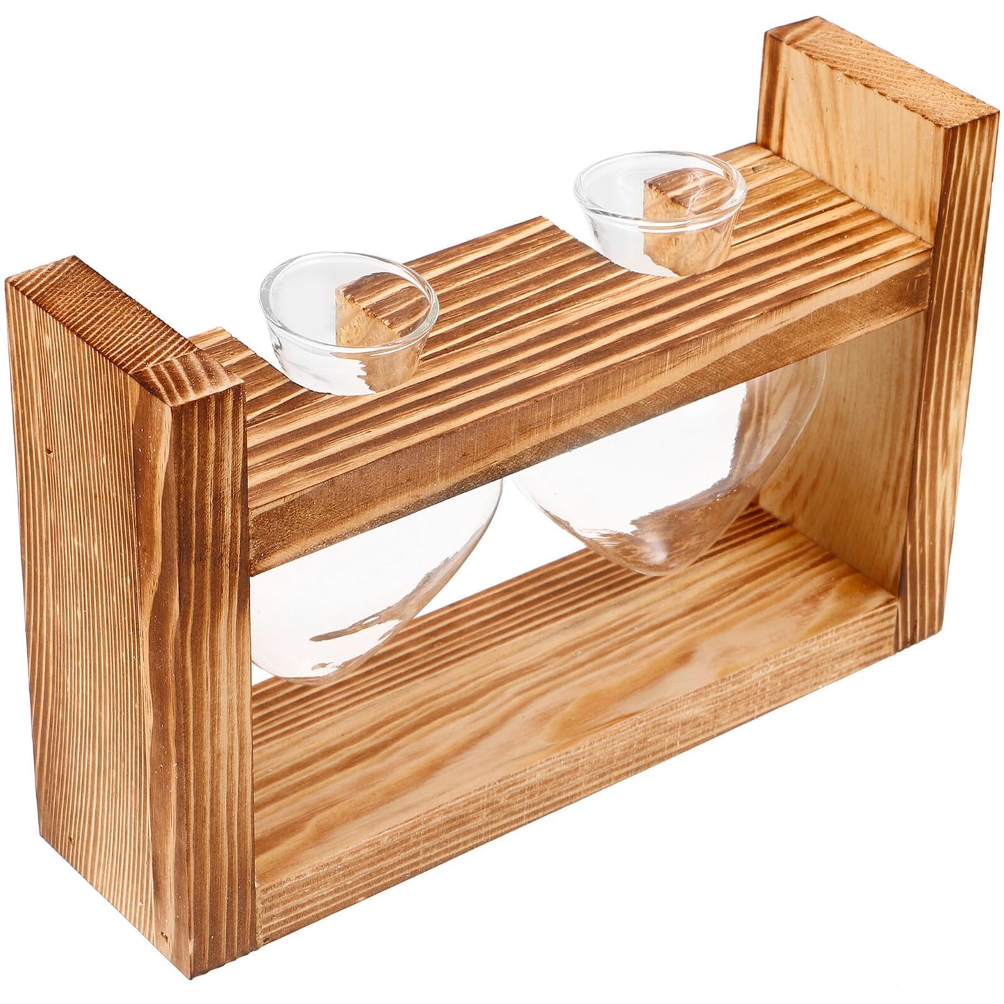 KESYOO Heart-Shaped Hydroponic Glass Planter Vase with Wooden Stand Glass Terrarium for Indoor Plants Home Décor Flower Pot Set with 2 Vases and Rustic Frame