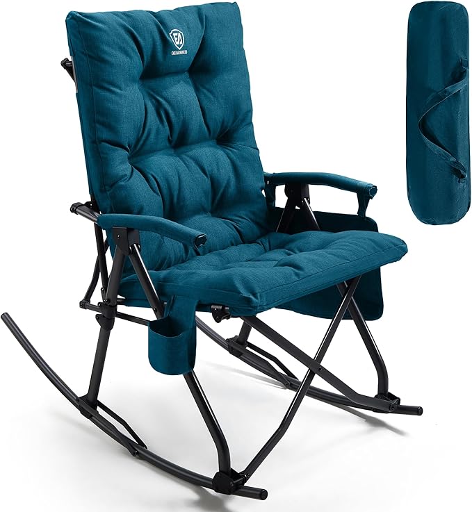 EVER ADVANCED Oversized Folding Rocking Camping Chair, Padded Portable Rocker