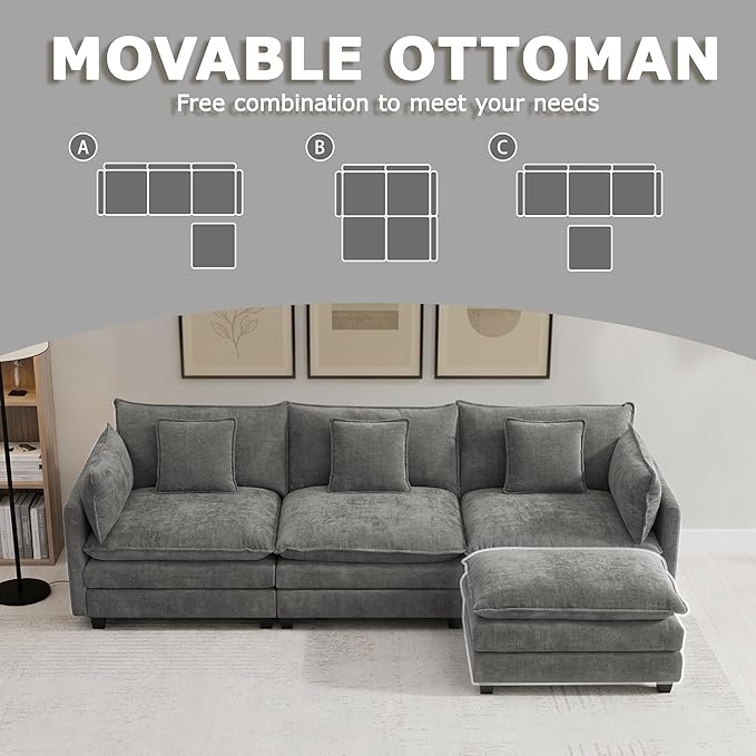 113” Modular Sectional Sofa, L Shaped Cloud Couch
