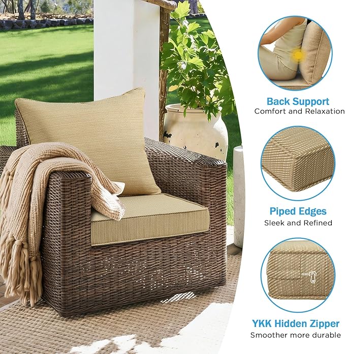 Outdoor Deep Seat & Back Cushion Set, 24 x 24 Inch Water Repellent and Fade