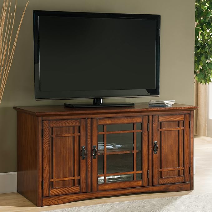 Leick Home 82350 Solid Wood Mission Oak Three Door TV Stand