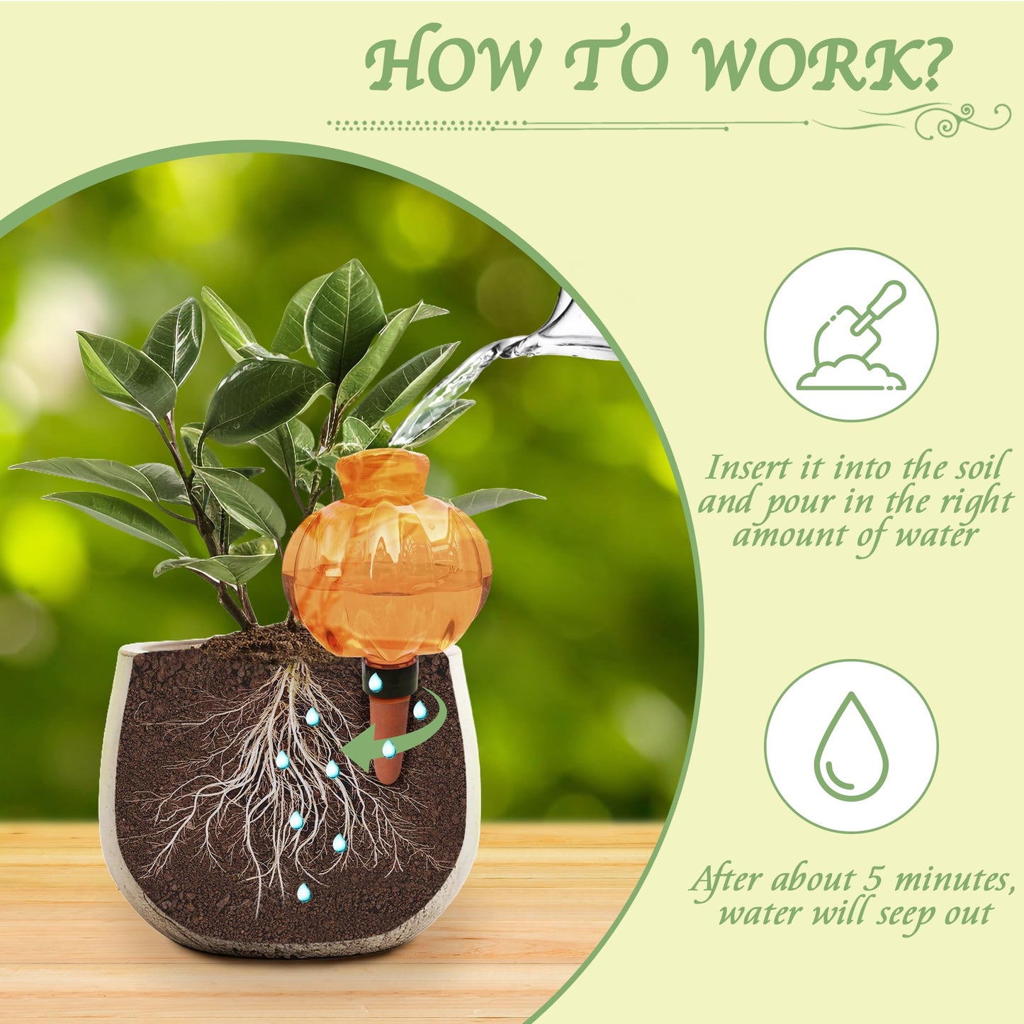 KIROYAL Self Watering Spikes 2 Pack, 16.9oz Large Capacity Plant Watering Globes, Up to 2 Weeks Automatic Watering, Terracotta Irrigation Device for Indoor Plants (Orange Lantern Design)
