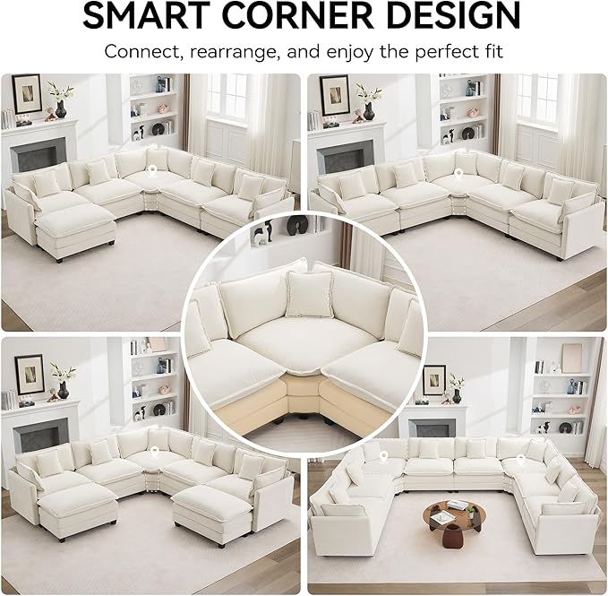 113'' V Shaped Cloud Sectional Sofa, Oversized Deep Seat Couches
