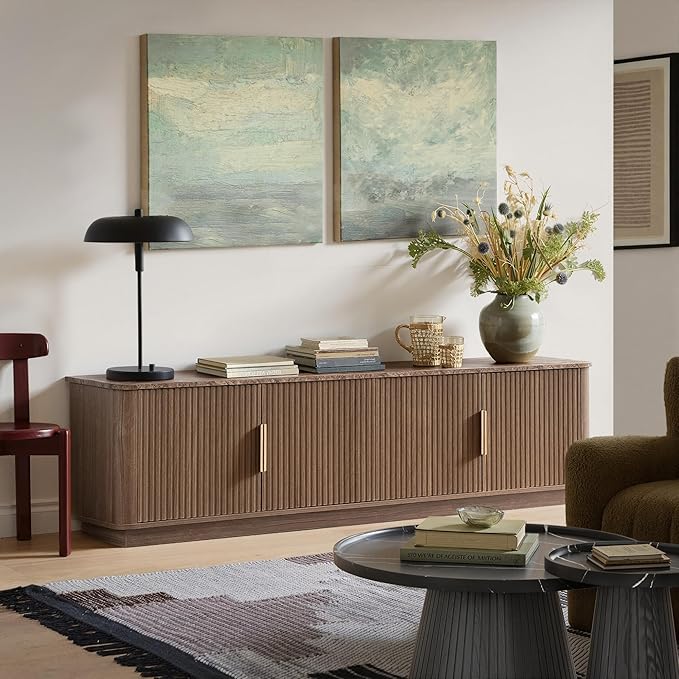 win2win 67" TV Stand for 80 Inch TV, Mid Century Modern Fluted Entertainment