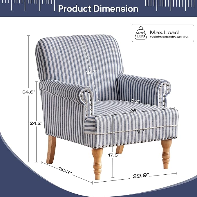 HUIMO Linen Fabric Accent Chairs Set of 2, Mid-Century Modern Armchair