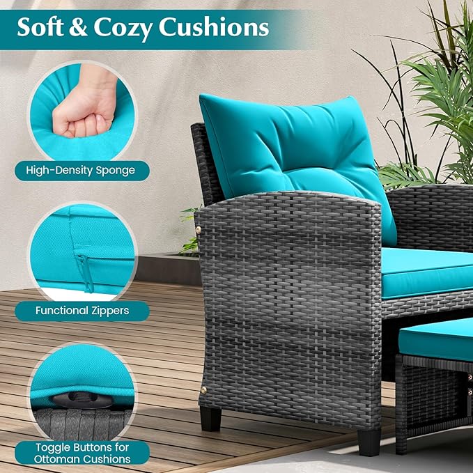 Tangkula 5 Pieces Patio Conversation Set, PE Wicker Rattan Outdoor Furniture Set