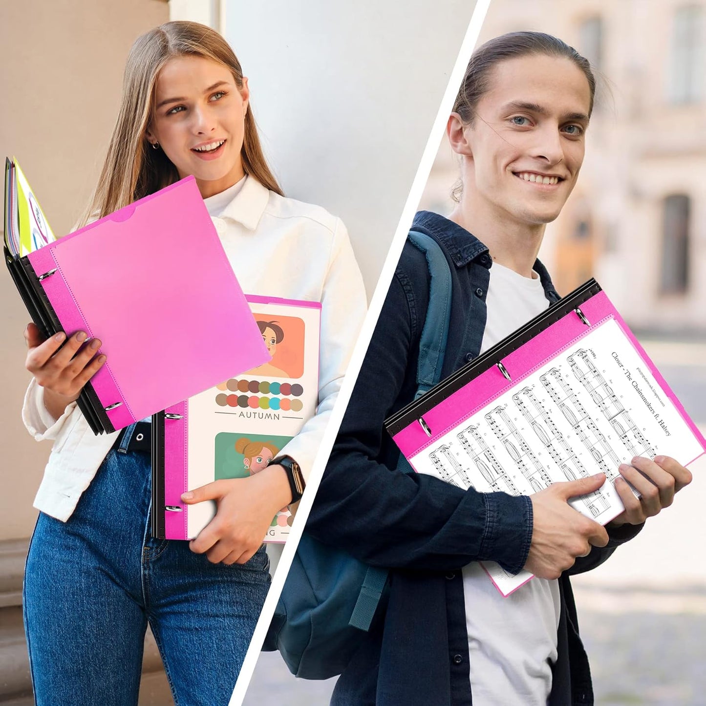WOT I 2-Pack Telescoping 3 Ring Binder Notebooks - Customizable Cover, 5 Dividers & Pocket Folder in One Slim Organizer (60 Sheets Included), Pink