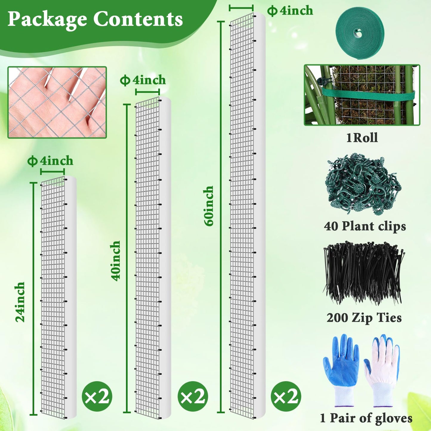 24"+40"+60" Metal Moss Pole - 6 Pack D Shape Sphagnum Moss Pole, Moss Poles for Climbing Plants, Monstera, Climbing Plants Indoor