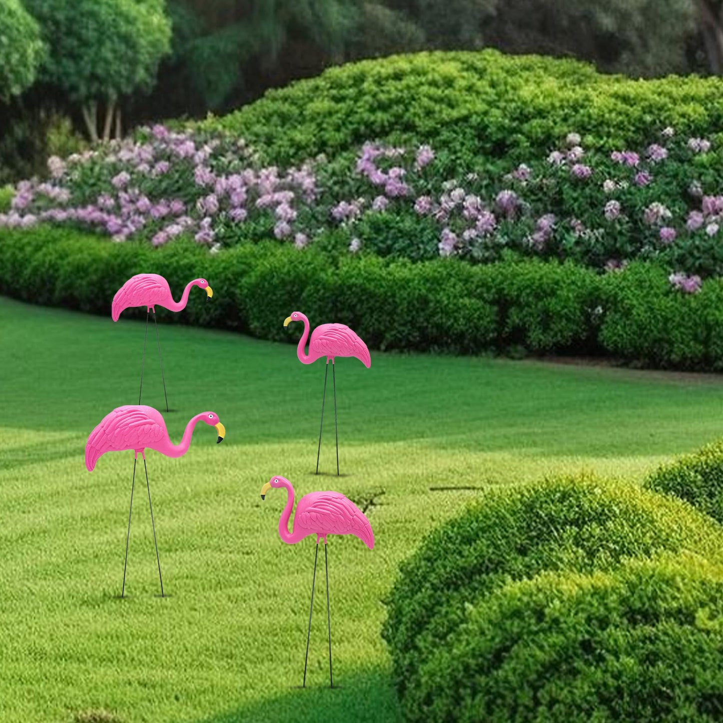 4E's Novelty 4 Pink Flamingos Yard Decorations - Extra Large 24" Flamingos Yard Ornaments - Pink Flamingos for Yard Sculptures & Statues - Lawn Flamingos Outdoor Garden Decor, Weather Resistant