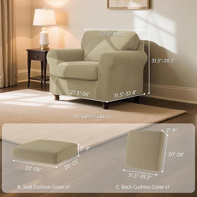 SUBRTEX 3 Pieces Stretch Sofa Slipcover Sets Couch Cover Sets Backrest Cushion