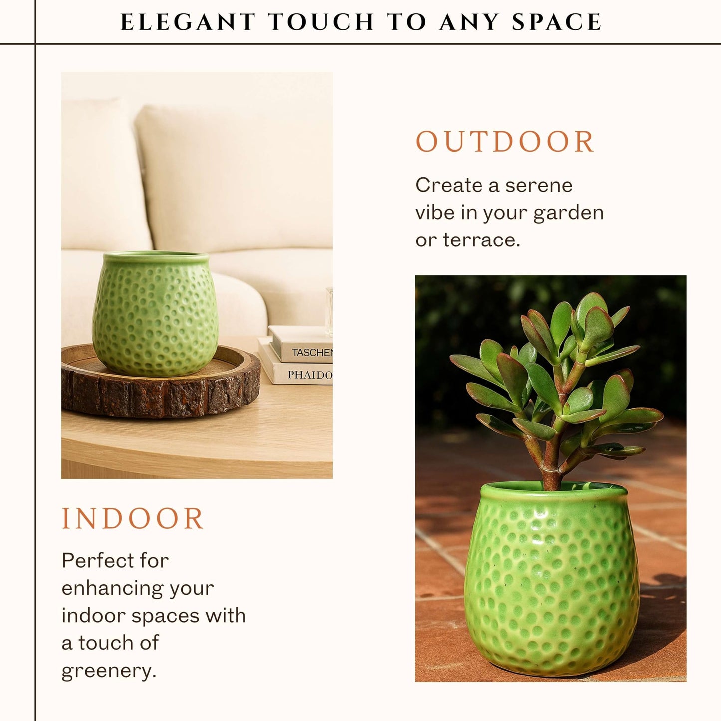 CERAMIQA 4 Inch Ceramic Succulent Planter Pot with Drainage Hole, Small Indoor Plant Pot, Mini Round Flower Pot for Cactus, Herbs & Houseplants, Modern Decorative Planter for Garden (Lime Green)