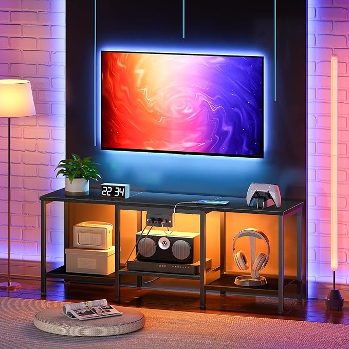 HOOBRO TV Stand with Charging Station to 55 Inches, LED Entertainment Center