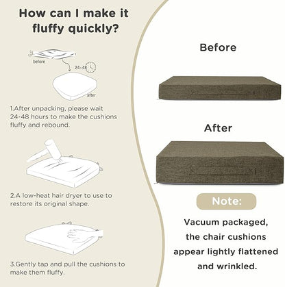 AddGrace Recliner Cushions for Elderly Thick Seat Cushion 20"x20"x4" Chair Pads with Non Slip Backing and Washable Cover for Couch Armchair Chairs Khaki