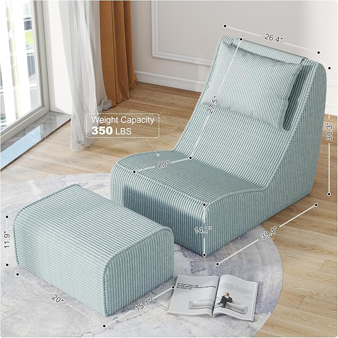 Giant Bean Bag Chair for Adults, Corduroy Chaise Lounge
